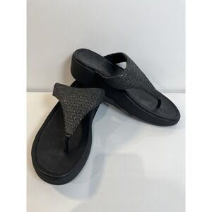 FitFlop Shoes Womens Sz 11 Black‎ Leather Imogen Basket Weave Thong Sandals New